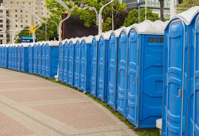 Seasonal porta potty units set up at a Harrisburg, Pennsylvania venue